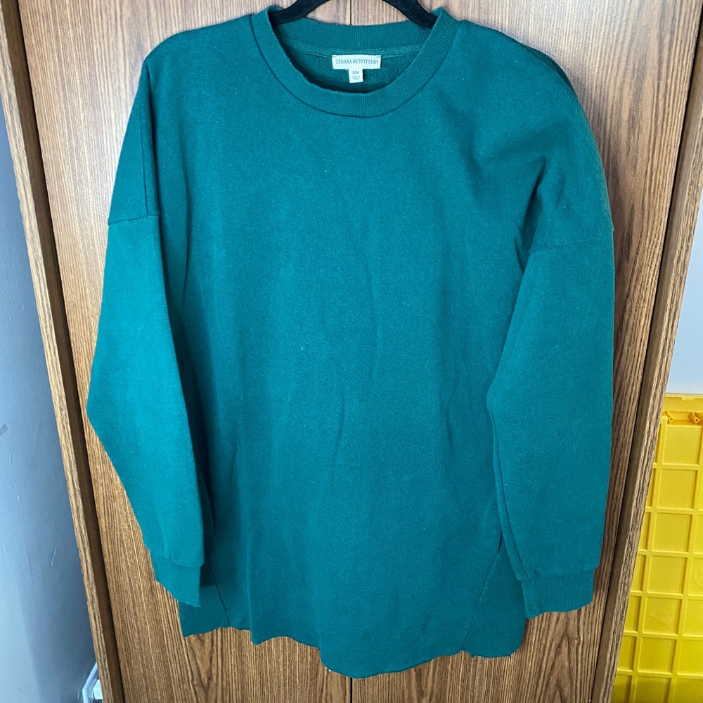 Zenana Outfitters Sweatshirt Womens S/M Green Oversized Fleece Pocket Pullover